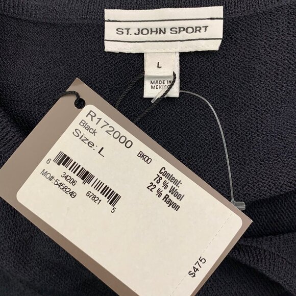 St John Sport Sz Large Dress Shift Wool Blend Short Sleeve Pleat Bottom Hem NEW - Picture 4 of 6